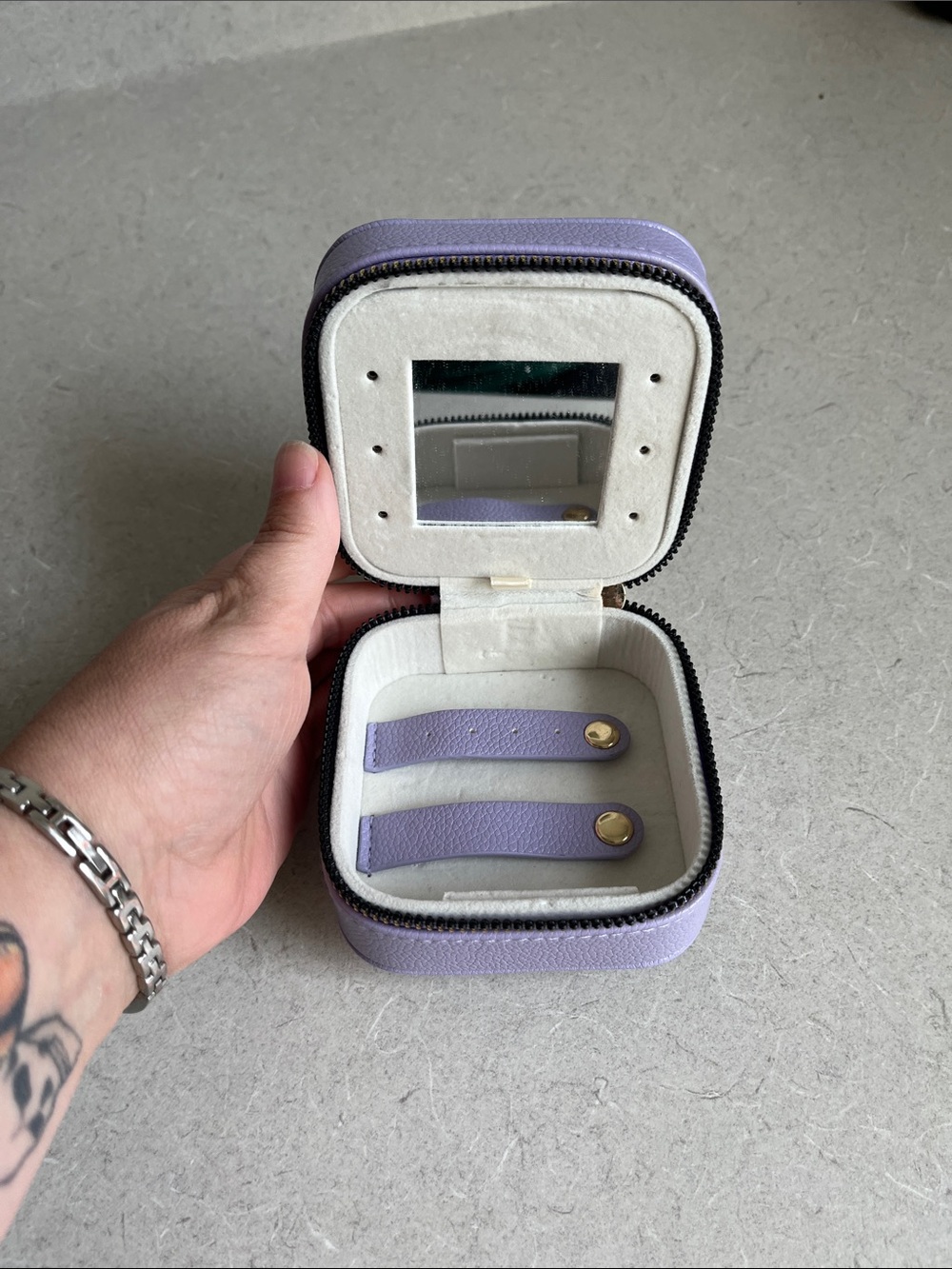Compact Lavender Travel Jewelry Organizer with Mirror